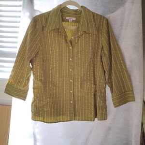 Button down casual striped green shirt. Merona early 2000s.